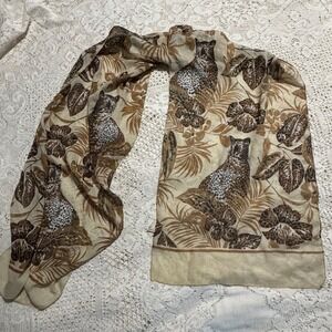 Accessory Street Leopard Floral Print  Scarf 52x13 inches sheer brown